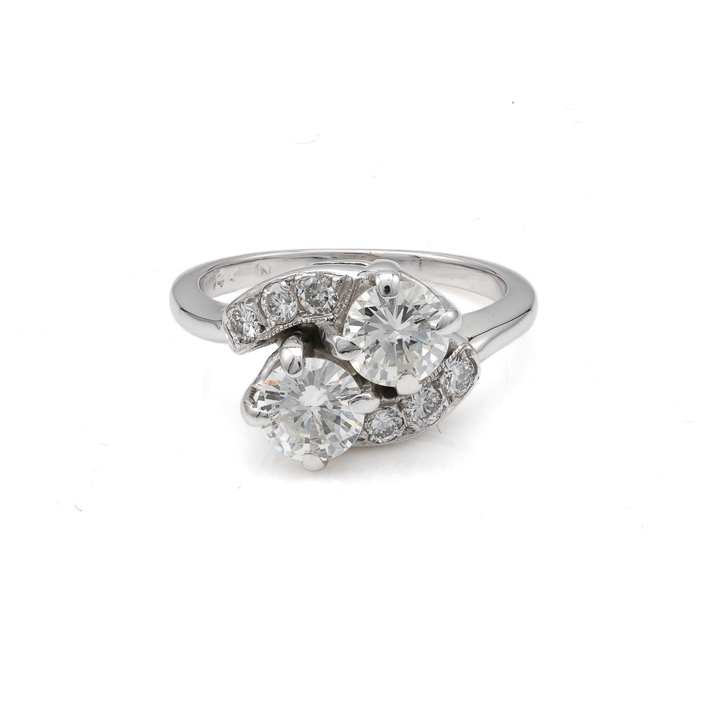 ReMarkable Estate Bypass Twin Ring with Natural Diamond in 14 Karat White Gold, Clarity: SI2, Color: H/I, Ladies Size 4