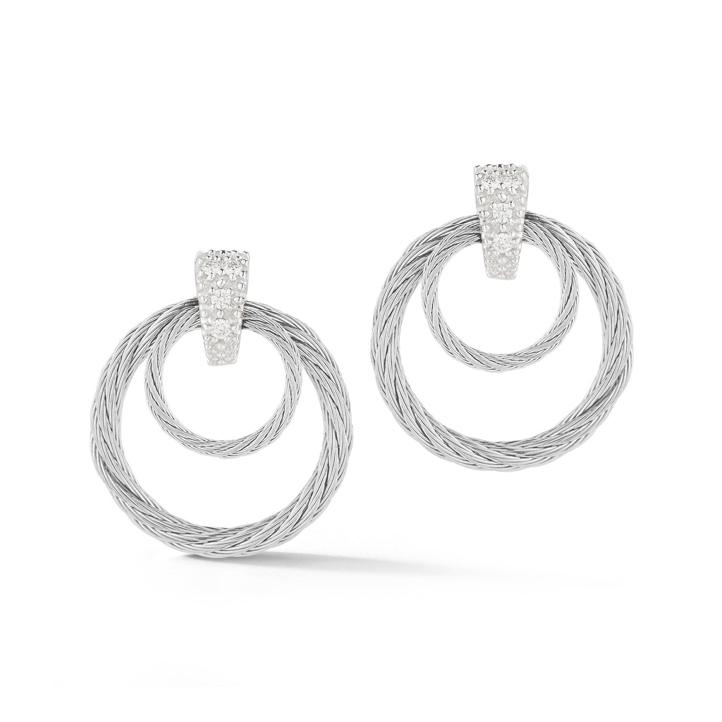 Stainless steel cable diamond stud earrings.