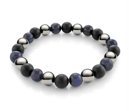 Bead Color Gemstone Bracelet in Elastic Black Round Hematite