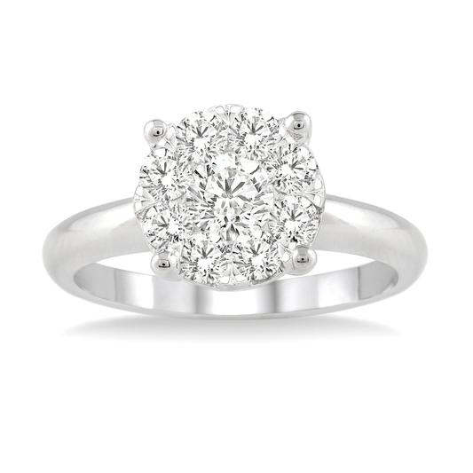 Solitaire Cluster Natural Diamond Complete Engagement Ring in 14 Karat White with 0.75ctw Round Diamonds