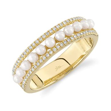 Color Gemstone Ring in 14 Karat Yellow with 11 Cultured Pearls