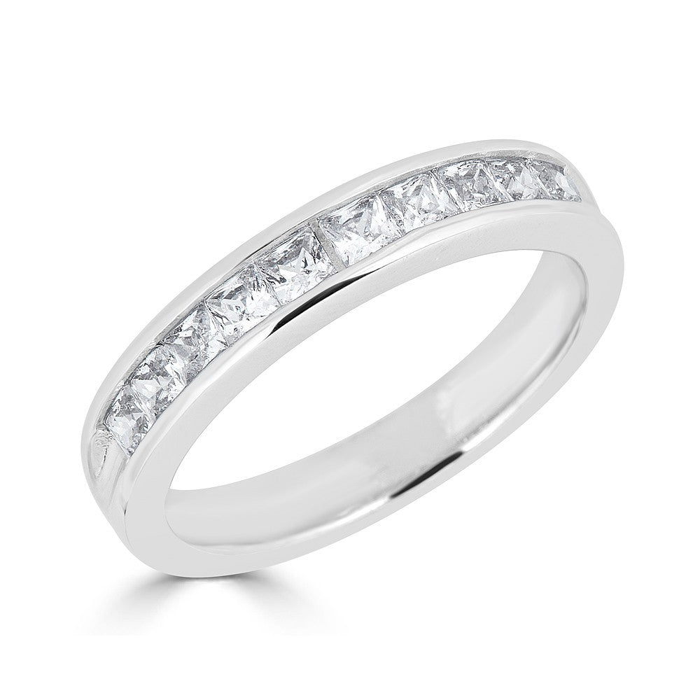 Princess diamond white gold wedding band.