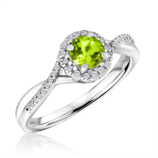 Semi-Precious Color Collection Color Gemstone Ring in Sterling Silver White with 1 Round Peridot 0.65ctw