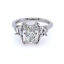 Three Stone Lab-Grown Diamond Complete Engagement Ring in 14 Karat White with 3.01ctw G VS1 Radiant Lab Grown Diamond