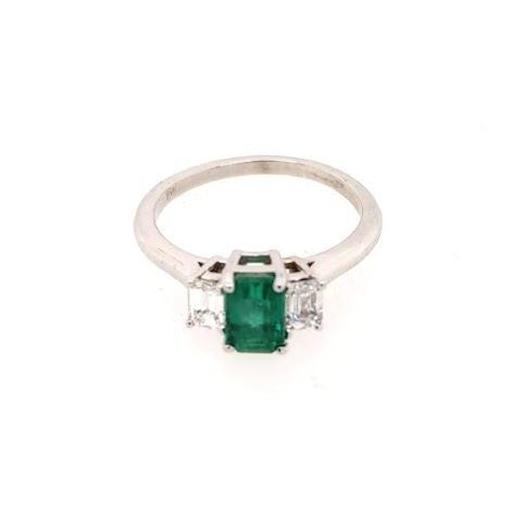 Diamond Accent Color Gemstone Ring in 18 Karat White with 1 Emerald Emerald 0.60ctw