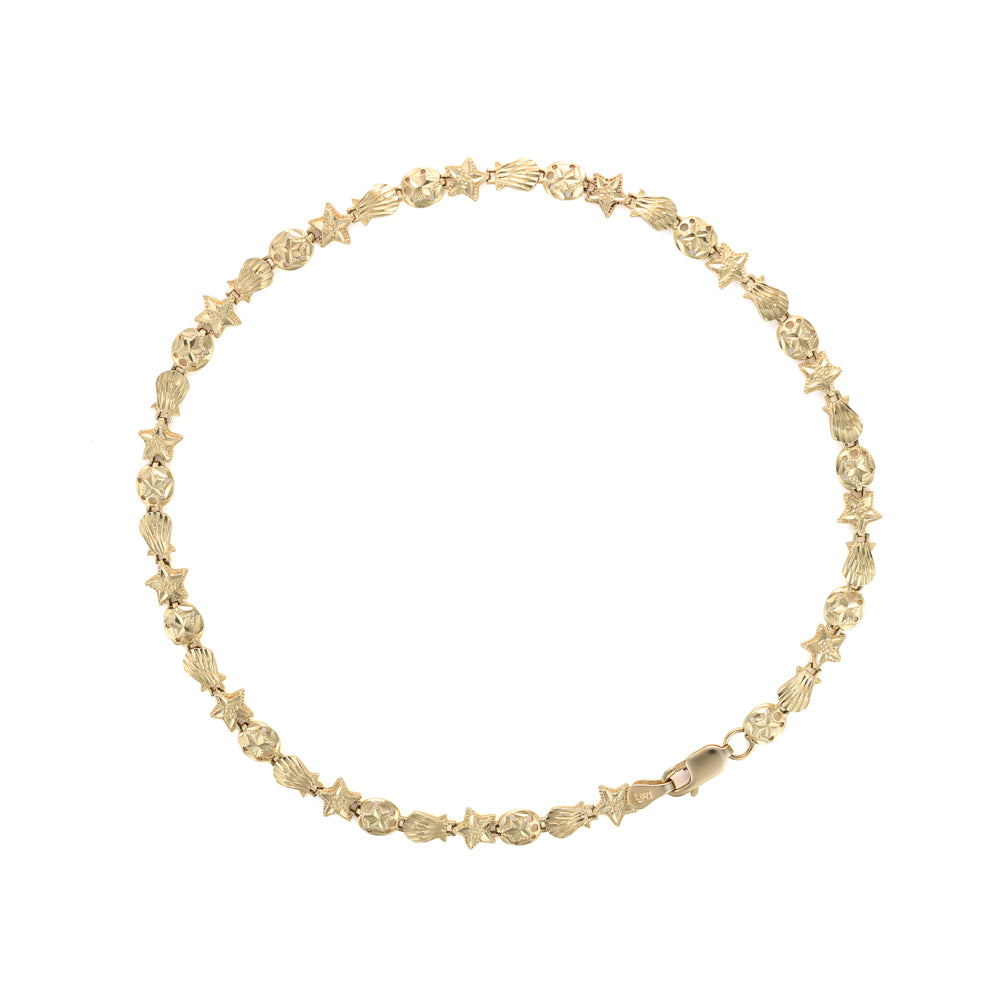 Fancy link yellow gold chain with stars.