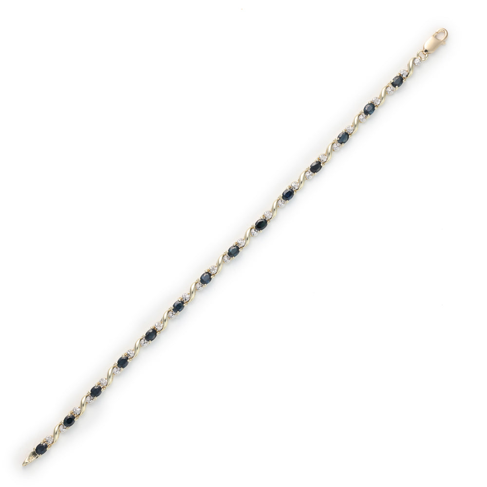 Marks Estate Department 2 Color Gemstone Bracelet in 10 Karat Yellow Gold with 14 Oval Blue Sapphires