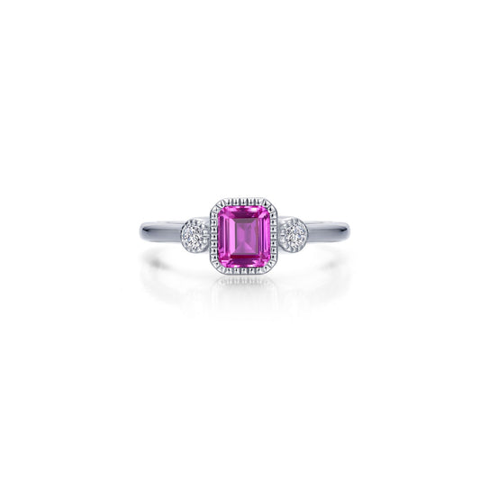 Color Gemstone Ring in Platinum Bonded Sterling Silver White with 1 Emerald Pink Tourmaline