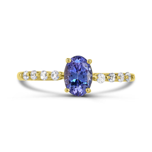 Color Gemstone Ring in 10 Karat Yellow with 1 Oval Tanzanite 0.73ctw 7mm-7mm