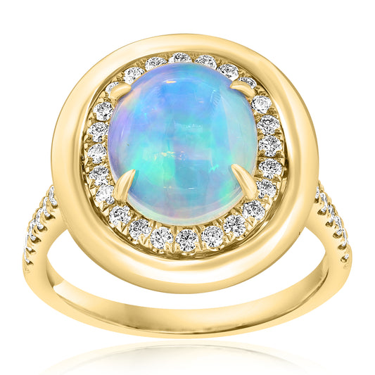 Halo Color Gemstone Ring in 14 Karat Yellow with 1 Oval Opal 1.71ctw