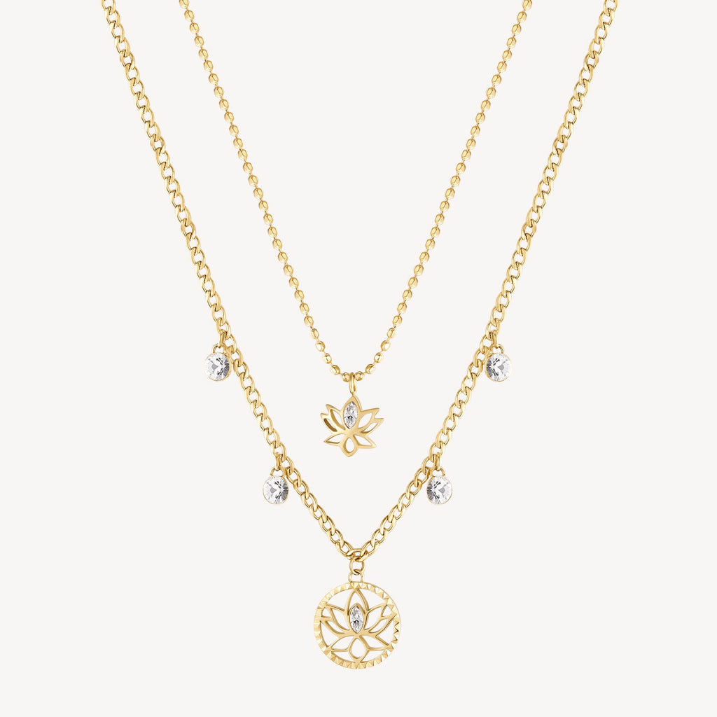 Yellow multi-strand necklace with simulated diamonds.