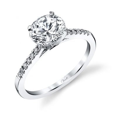 Side Stone Natural Diamond Semi-Mount Engagement Ring in 14 Karat White with 14 Round Diamonds, Color: G/H, Clarity: SI1, totaling 0.14ctw