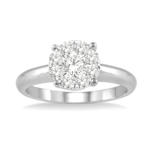 Solitaire Cluster Natural Diamond Complete Engagement Ring in 14 Karat White with 0.12ctw Round Diamonds