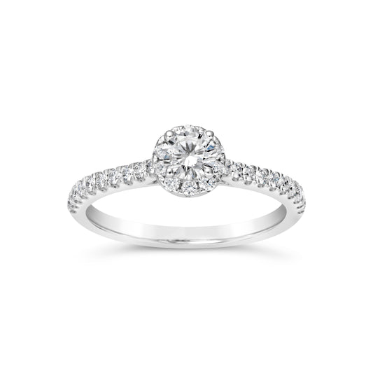 Halo Hidden Accent Natural Diamond Complete Engagement Ring in 14 Karat White with 0.50ctw D SI2 Round Diamond