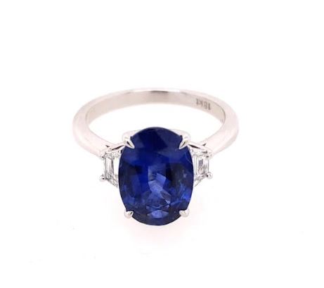 Color Gemstone Ring in 18 Karat White with 1 Oval Sapphire 3.83ctw