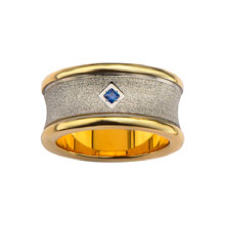 Color Gemstone Ring in Stainless Steel - Gold Plated White - Yellow with 1 Princess Blue Lab Created Sapphire