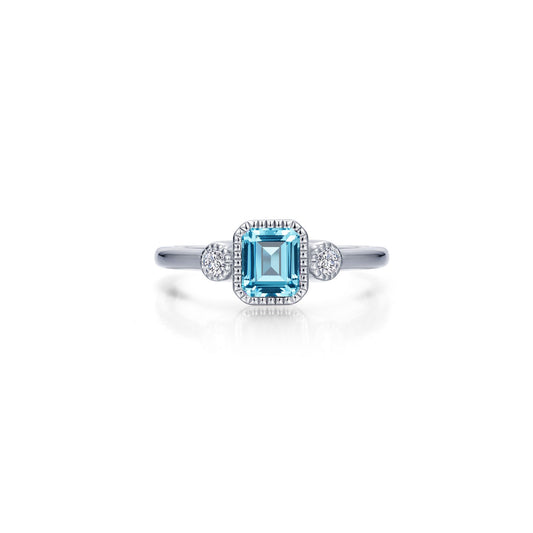 Color Gemstone Ring in Platinum Bonded Sterling Silver White with 1 Emerald Simulated Aquamarine