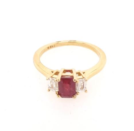 Color Gemstone Ring in 14 Karat Yellow with 1 Emerald Ruby 0.76ctw