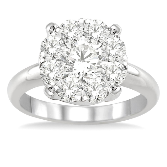 Solitaire Cluster Natural Diamond Complete Engagement Ring in 14 Karat White with 2.00ctw Round Diamonds
