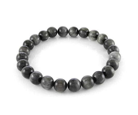 Bead Color Gemstone Bracelet in Elastic Grey with 24 Round Eagle Eye Beads