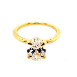 Solitaire Hidden Accent Lab-Grown Diamond Complete Engagement Ring in 14 Karat Yellow with 1 Oval Lab Grown Diamond, Color: F, Clarity: VVS2, totaling 2.01ctw