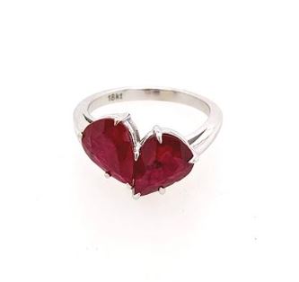 Color Gemstone Ring in 14 Karat White with 2 Pear Rubies 3.49ctw
