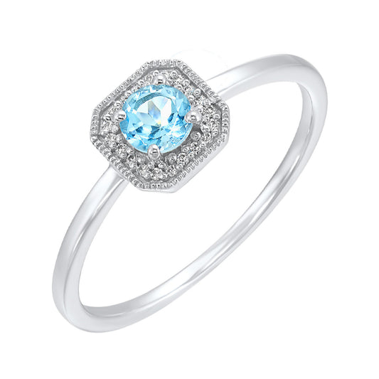 Color Gemstone Ring in 10 Karat White with 1 Round Blue Topaz 0.50ctw