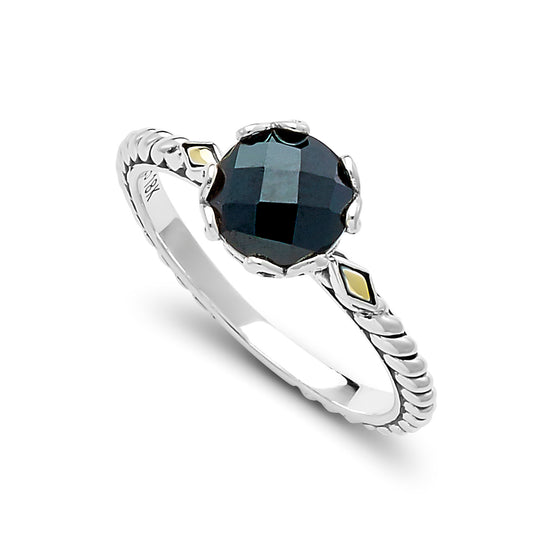 Color Gemstone Ring in Sterling Silver - 18 Karat White - Yellow with 1 Round BLK Spinel