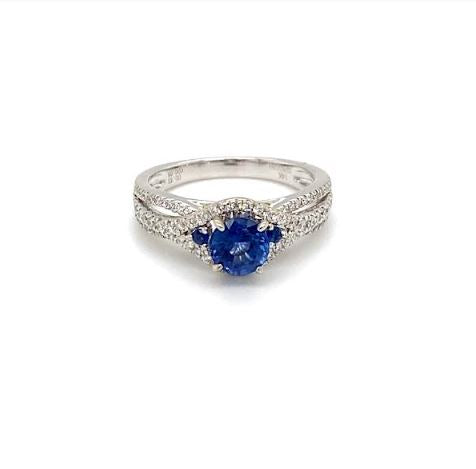 Color Gemstone Ring in 14 Karat White with 1 Round Sapphire 1.01ctw
