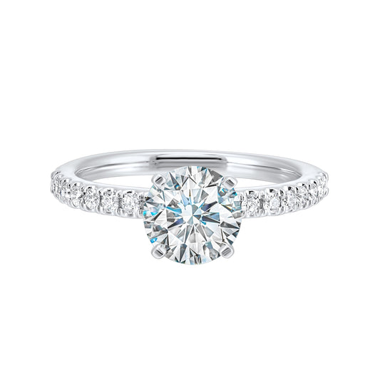 Marks 89 Side Stone Natural Diamond Semi-Mount Engagement Ring in 14 Karat White with 16 Round Diamonds, totaling 0.24ctw