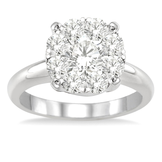 Solitaire Cluster Natural Diamond Complete Engagement Ring in 14 Karat White with 1.50ctw Round Diamonds
