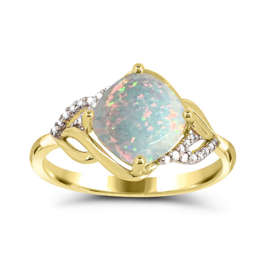 Color Gemstone Ring in 10 Karat Yellow Cushion Opal 1.40ctw