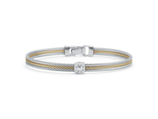 Natural Diamond Bracelet in Stainless Steel - 18 Karat White - Yellow with 0.05ctw Round Diamond