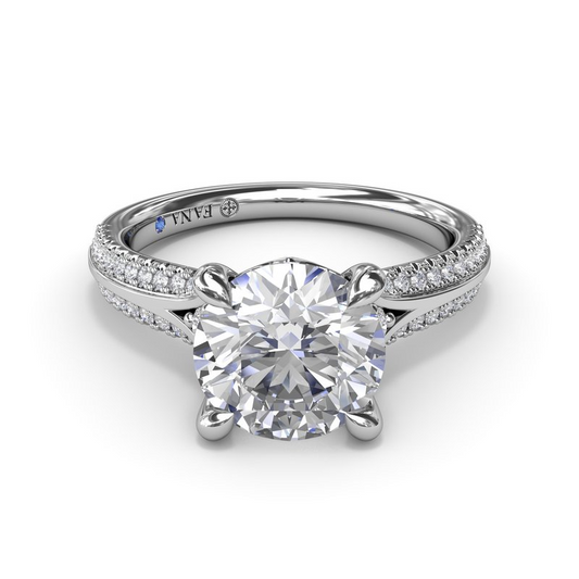Hidden Accent Natural Diamond Semi-Mount Engagement Ring in 14 Karat White Round Diamond, totaling 0.29ctw