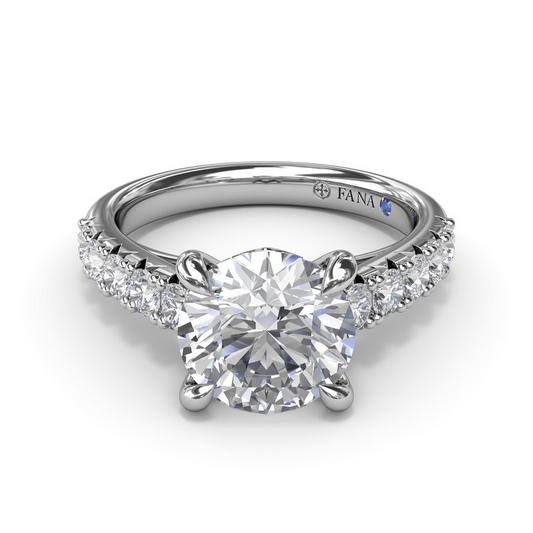 Side Stone Natural Diamond Semi-Mount Engagement Ring in 14 Karat White Round Diamond, totaling 0.60ctw