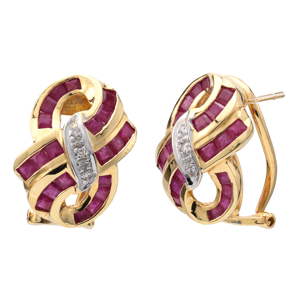14K gold earrings with rubies, diamonds.