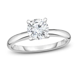 Solitaire Natural Diamond Complete Engagement Ring in 14 Karat White with 1.01ctw H/I I1-I2 Round Diamond