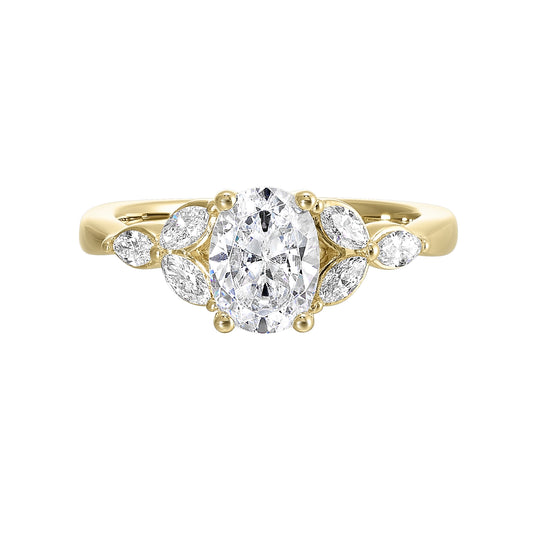 Marks 89 Side Stone Natural Diamond Semi-Mount Engagement Ring in 14 Karat Yellow with 6 Marquise Diamonds, totaling 0.32ctw