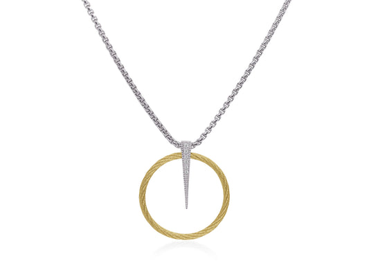 Natural Diamond Necklace in Stainless Steel - 14 Karat White - Yellow with 0.06ctw Round Diamonds