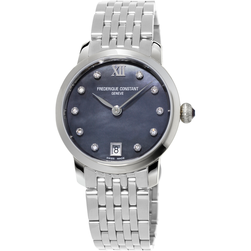 Black mother-of-pearl dial, diamond accents.