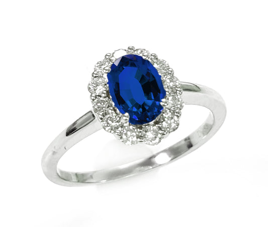 Precious Color Collection Color Gemstone Ring in 14 Karat White with 1 Oval Sapphire 0.94ctw