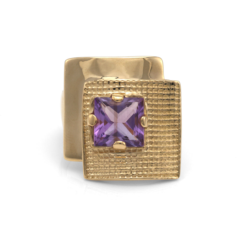 Marks Estate Department 2 Color Gemstone Ring in 14 Karat Yellow Gold with 1 Princess Amethyst 2.00ctw 8mm-8mm