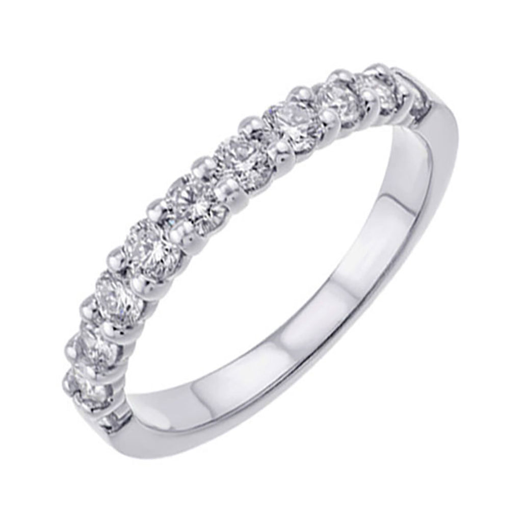 Stackable white gold band with round diamonds.