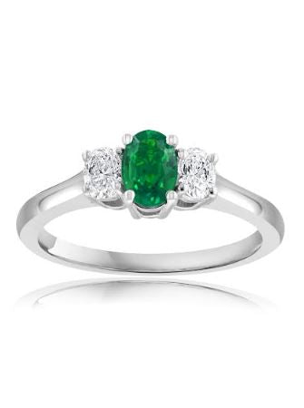Color Gemstone Ring in 18 Karat White with 1 Oval Emerald 0.35ctw