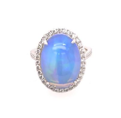 Halo Color Gemstone Ring in 14 Karat White with 1 Oval Opal 5.58ctw