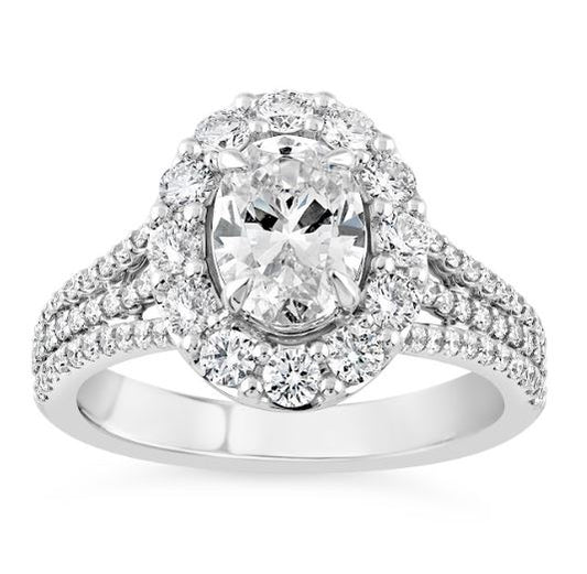 Halo Lab-Grown Diamond Semi-Mount Engagement Ring in 14 Karat White with 79 Round Lab Grown Diamonds, Color: F/G, Clarity: VS, totaling 1.12ctw