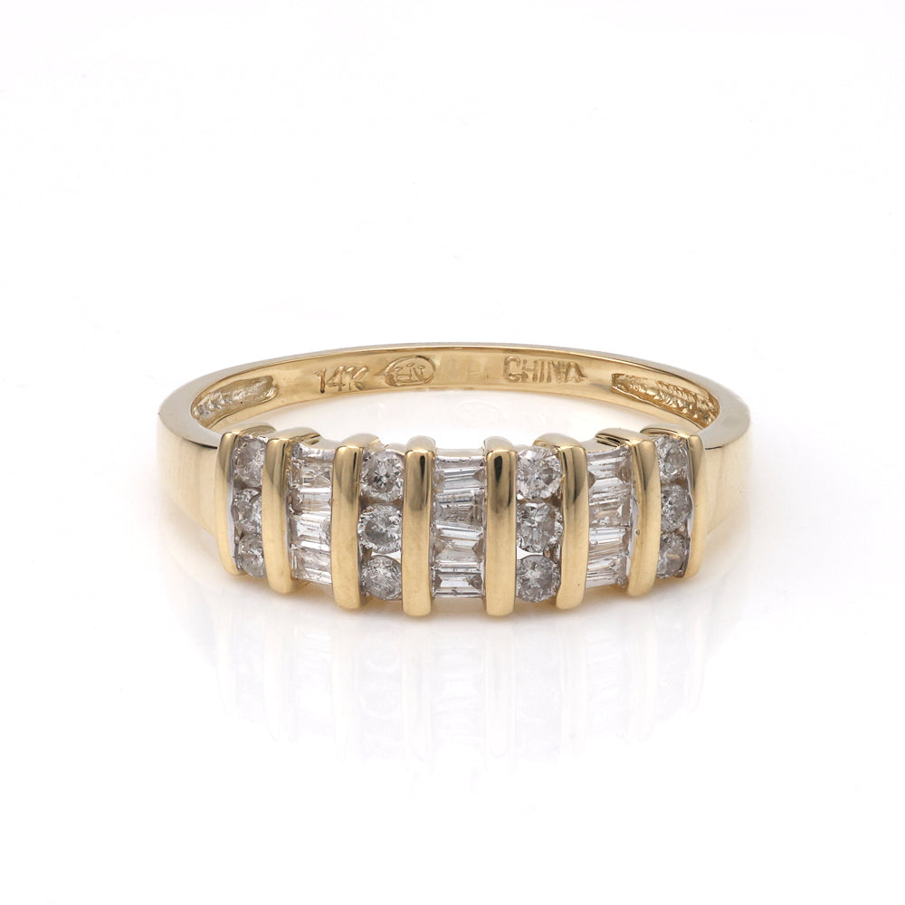 14K yellow gold band with diamonds.
