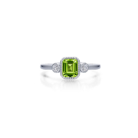 Color Gemstone Ring in Platinum Bonded Sterling Silver White with 1 Emerald Simulated Peridot