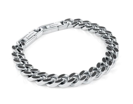 Curb Link Bracelet (No Stones) in Stainless Steel - Carbon Fiber White