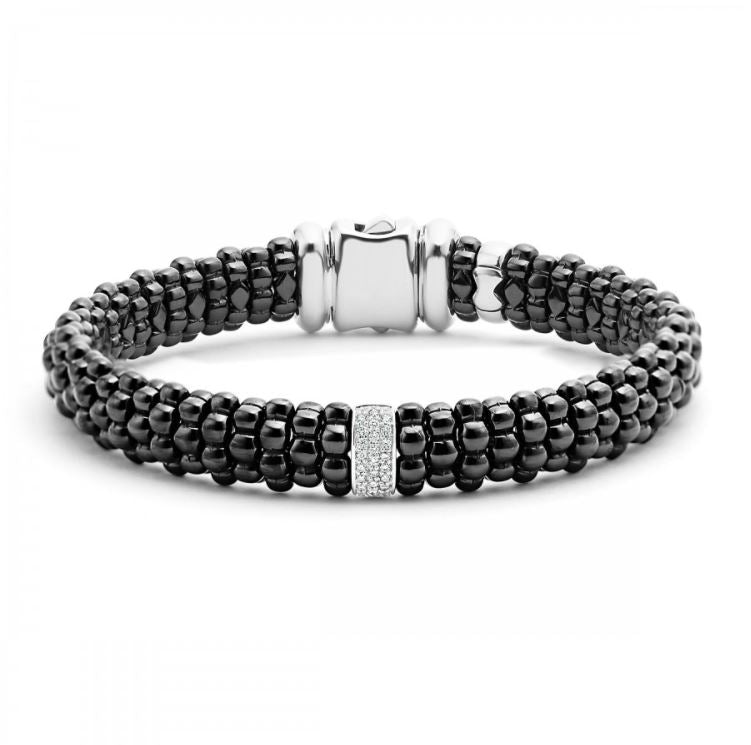 LAGOS Black Caviar Collection Natural Diamond Bracelet in Sterling Silver with 0.13ctw Round Diamonds, Clarity: SI2, Color: G/H
